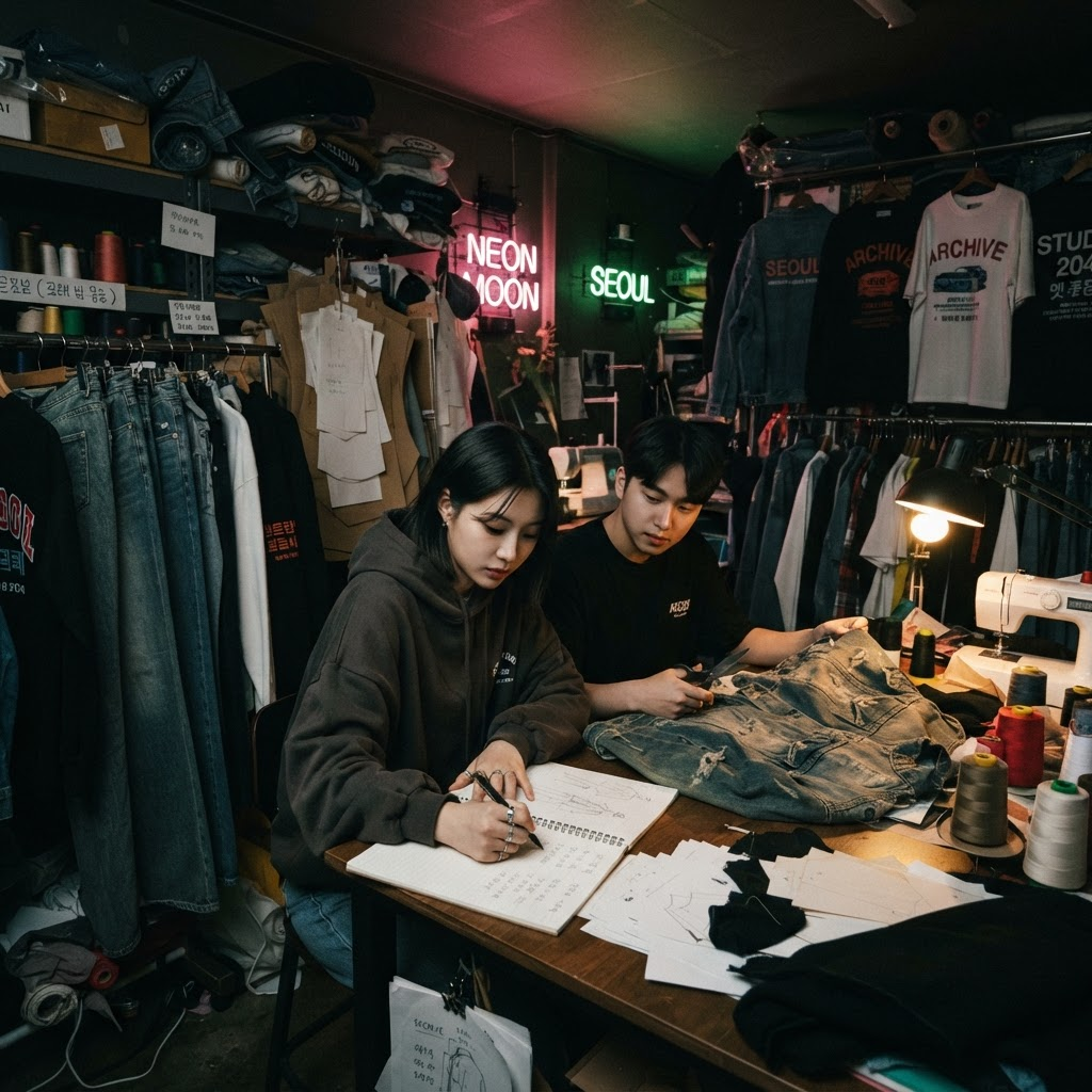 Designers working in the BAGGY LAB KOREA studio in Seoul